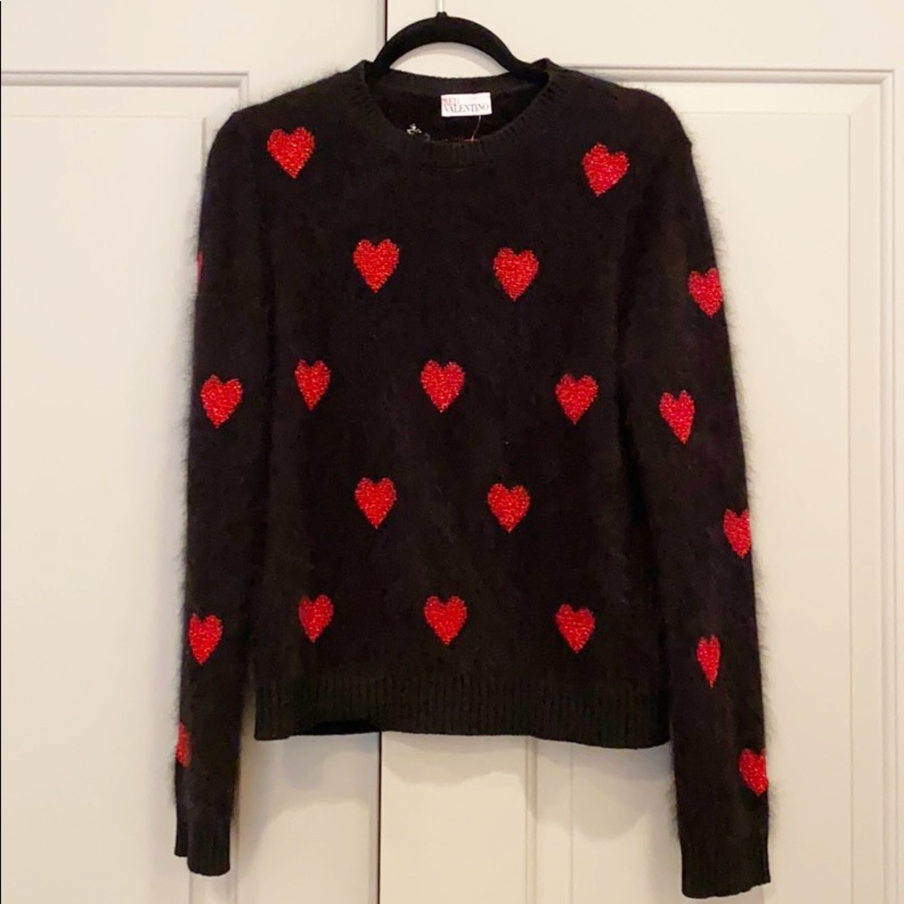NWT RED Valentino Hearts Intarsia Angora Sweater - Picture 2 of 13